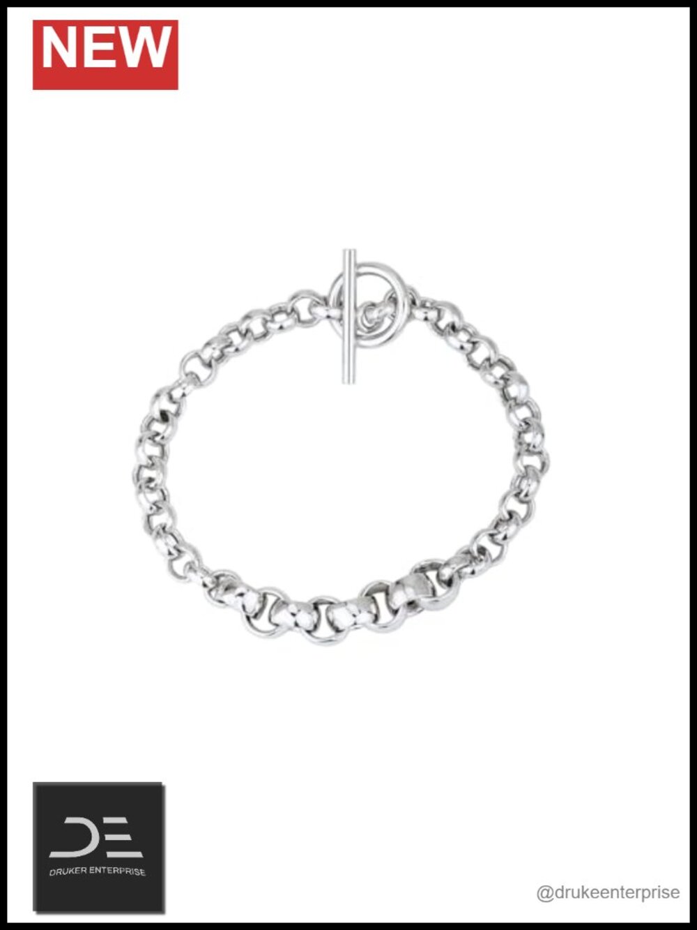 Sterling Silver 925 Rhodium Plated Hollow Link Bracelet Toggle Clasp 8.5"